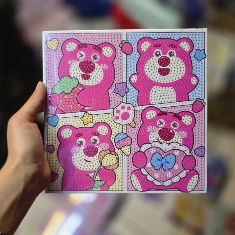 نقاشی الماسی بوم سایز 20 در 20 طرح خرس لاتسو 4تایی کد 09