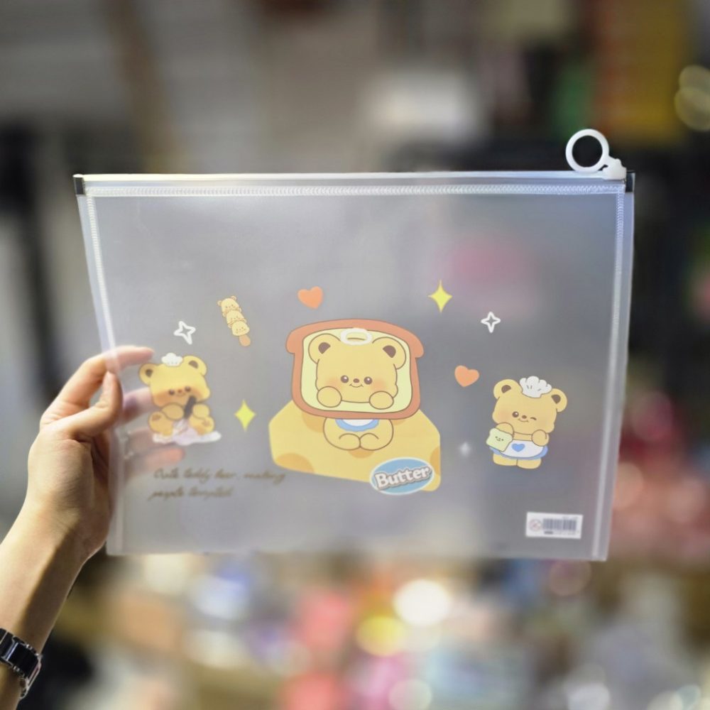 پوشه زیپی مغار دار سایز a4 خرس نان تست