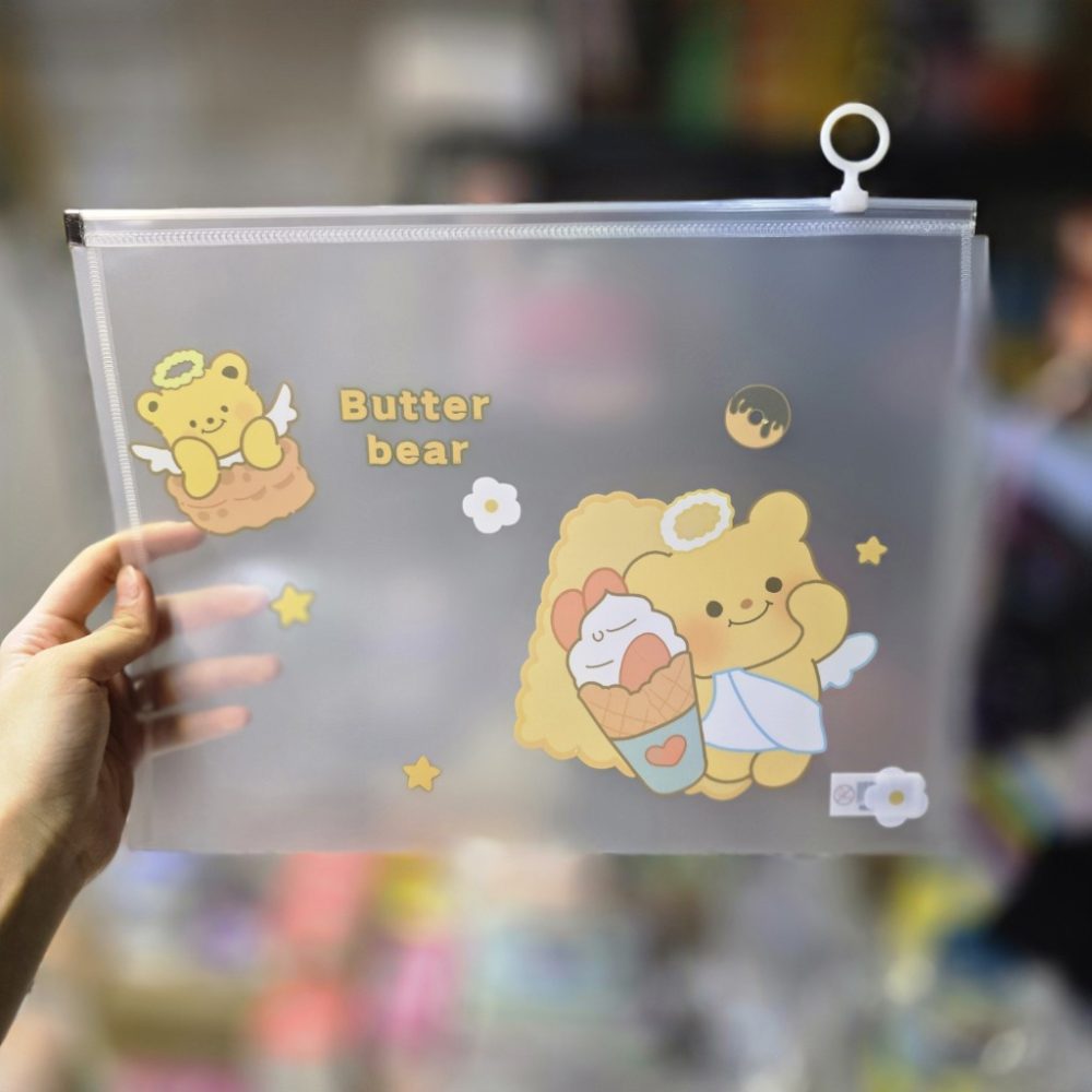 پوشه زیپی مغار دار سایز a4 خرس و بستنی