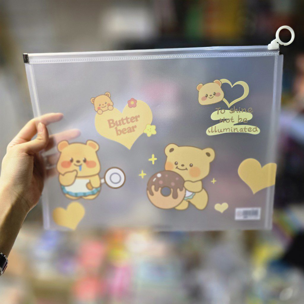 پوشه زیپی مغار دار سایز a4 خرس و دونات