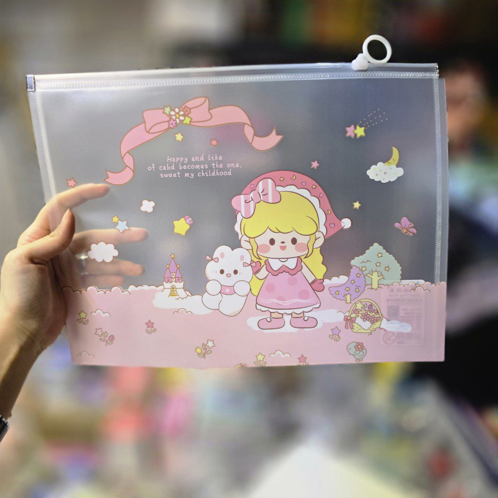 پوشه زیپی مغار دار سایز a4 دختر صورتی