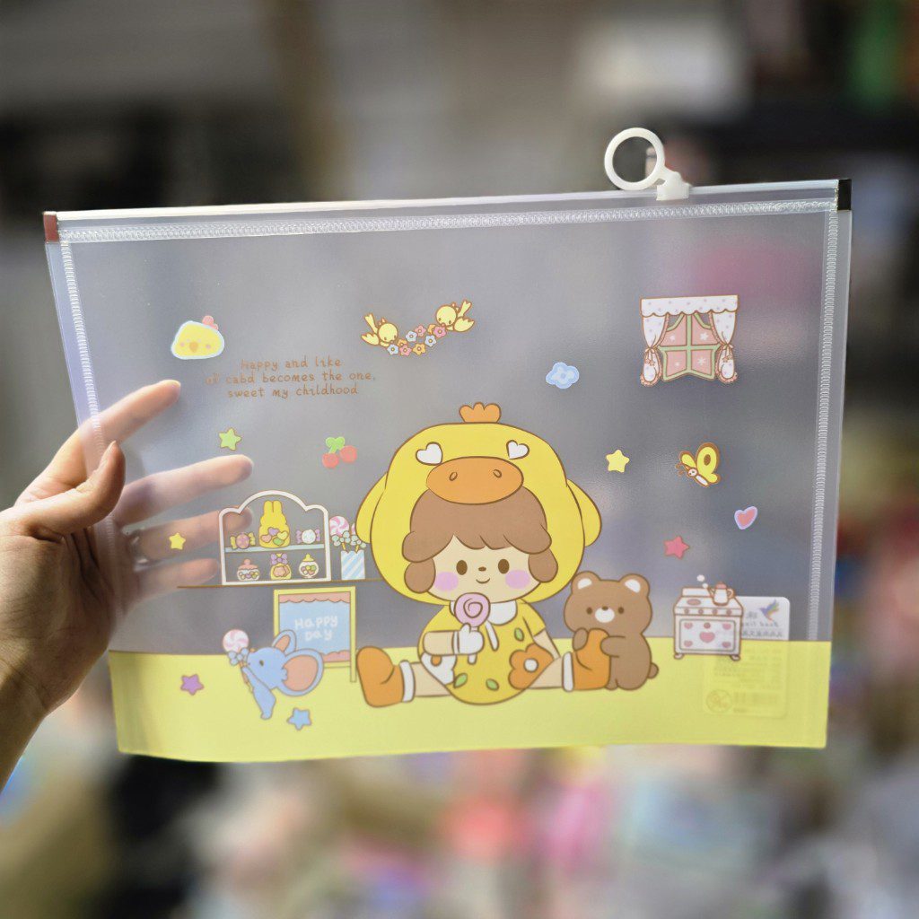 پوشه زیپی مغار دار سایز a4 دختر زرد