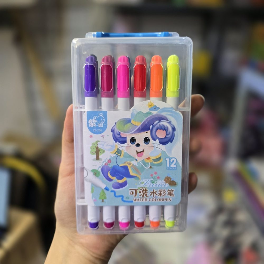 ماژیک رنگ آمیزی 12 رنگ جعبه طلقی تخت