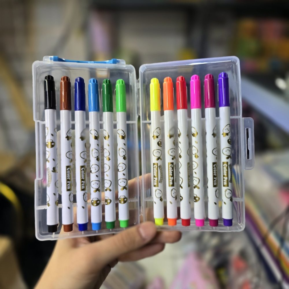 ماژیک رنگ آمیزی 12 رنگ جعبه طلقی تخت داخل