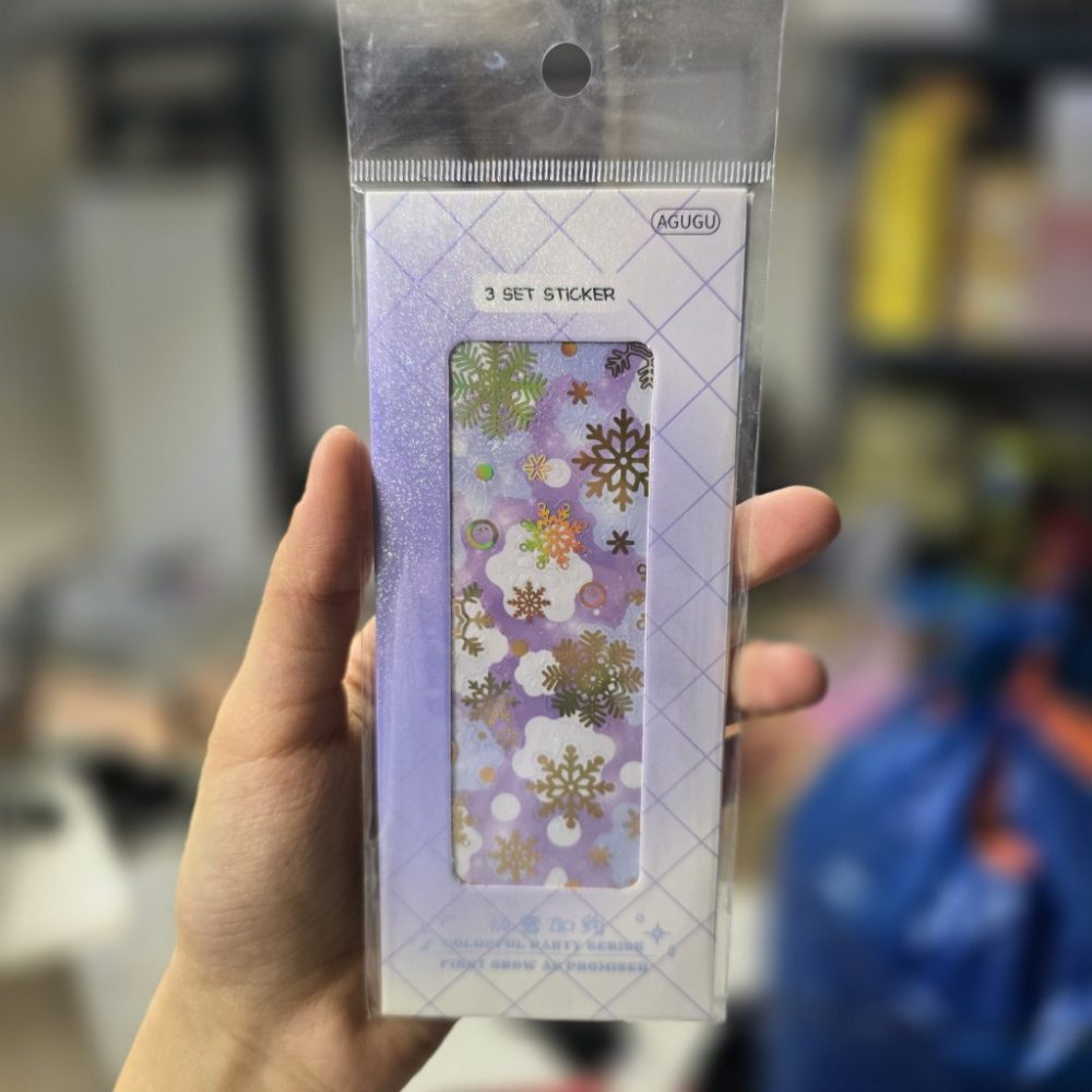 استیکر سه ورقی هولوگرامی طرح برف بنفش بسته