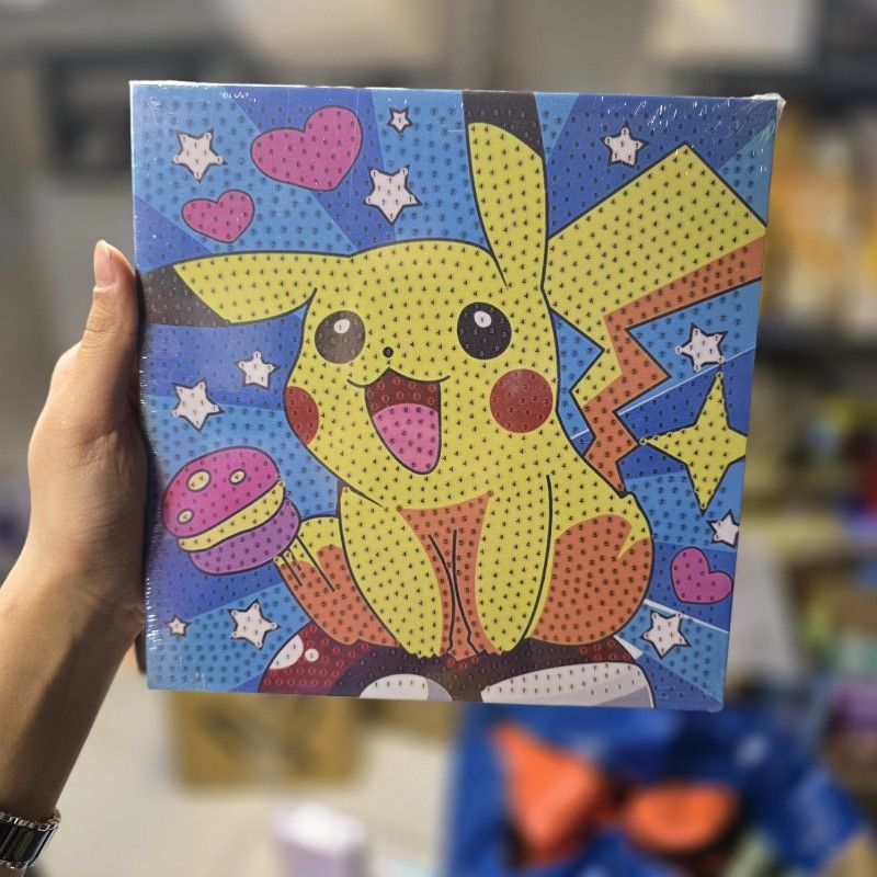 نقاشی الماسی بوم سایز 20 در 20 طرح پیکاچو آبی کد 12