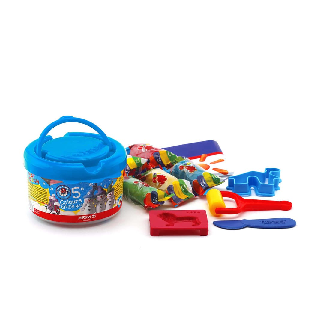 خمیربازی-5-رنگ-سطلی-آریا-1062 خمیر بازی سطلی 5 رنگ آریا