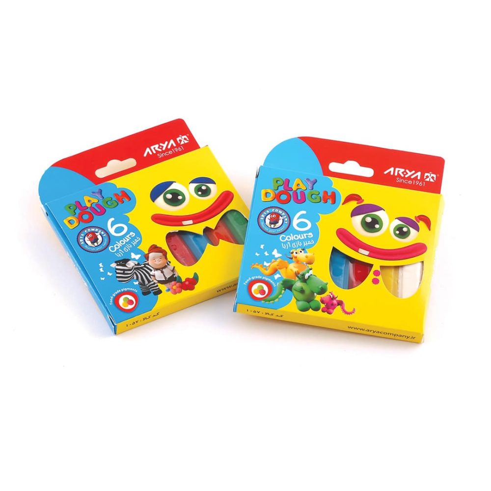 خمیر بازی 6 رنگ مقوائی آریا