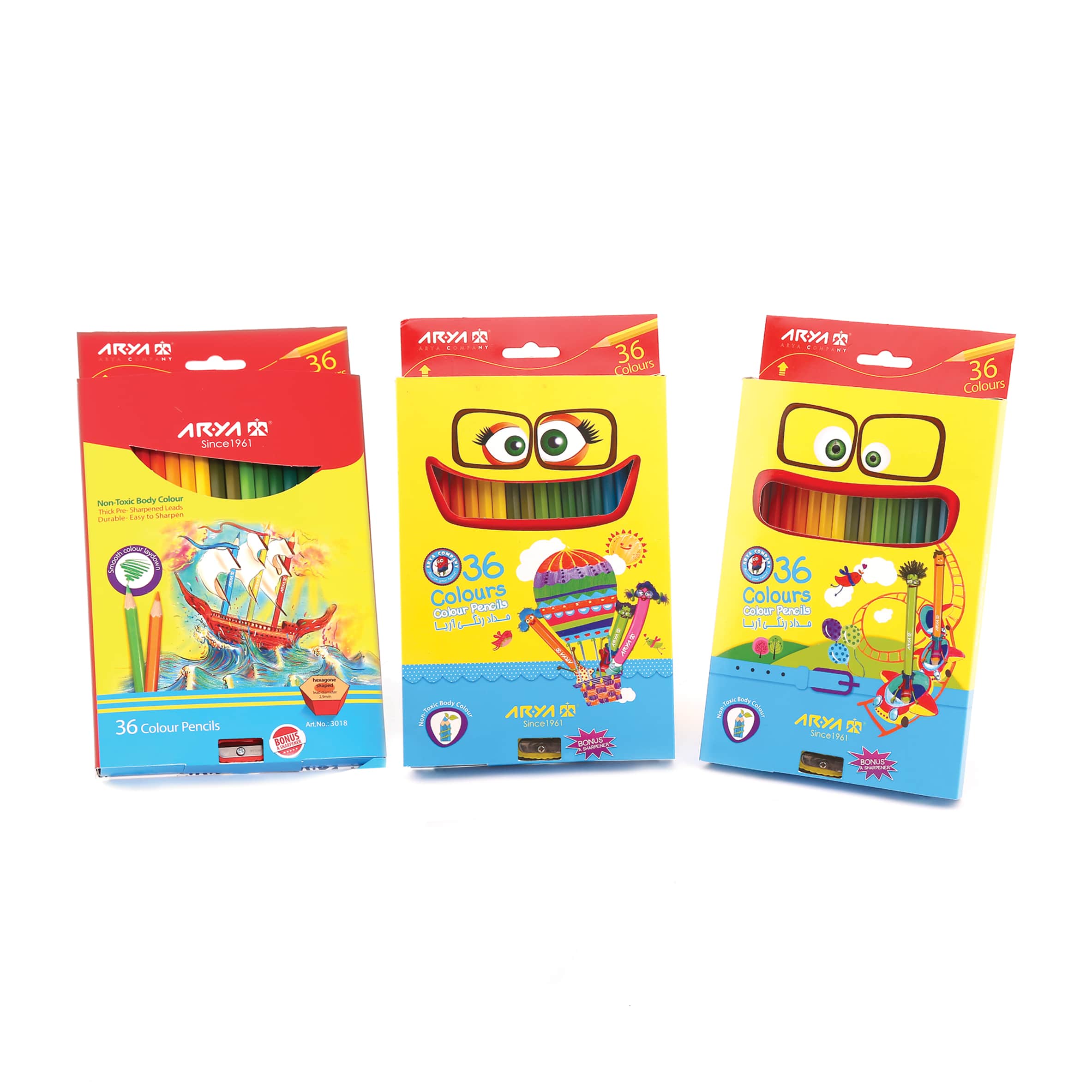 مدادرنگی-36رنگ-تراش-36-colour-pencils مداد رنگی 36 رنگ مقوایی آریا
