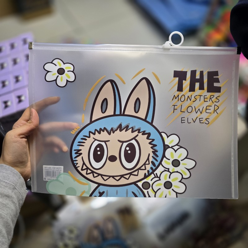 پوشه زیپی مغار دار سایز a4 لبوبو آبی