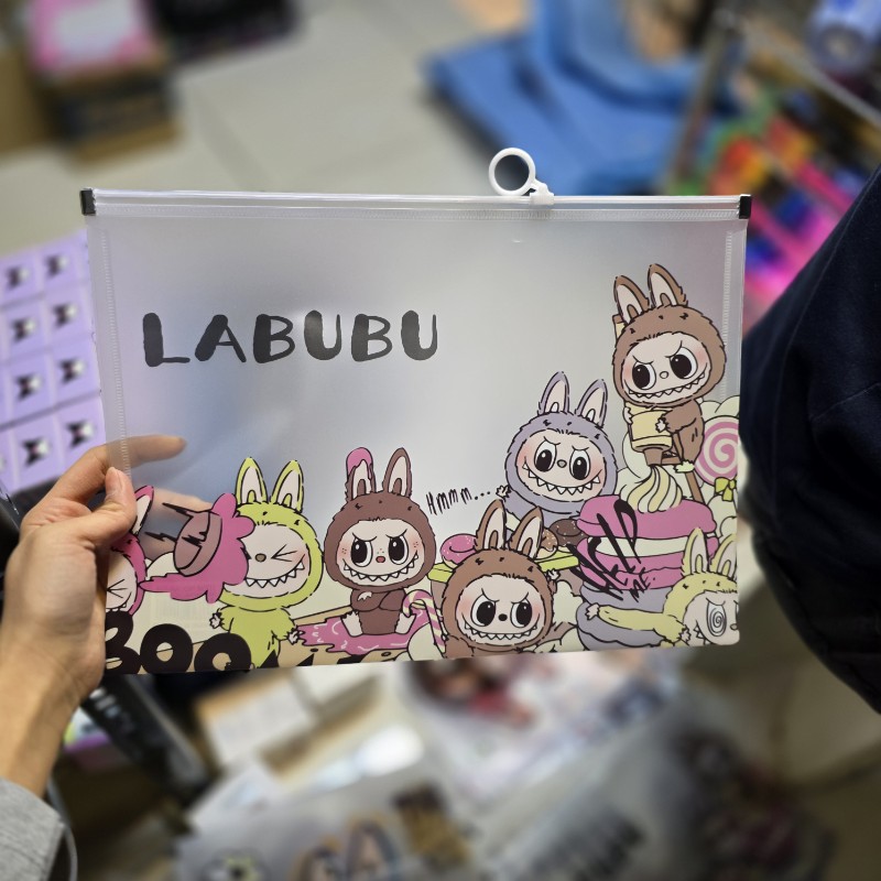 پوشه زیپی مغار دار سایز a4 لبوبو ماکارون