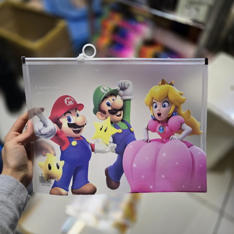 پوشه زیپی مغار دار سایز a4 ماریو و دختر